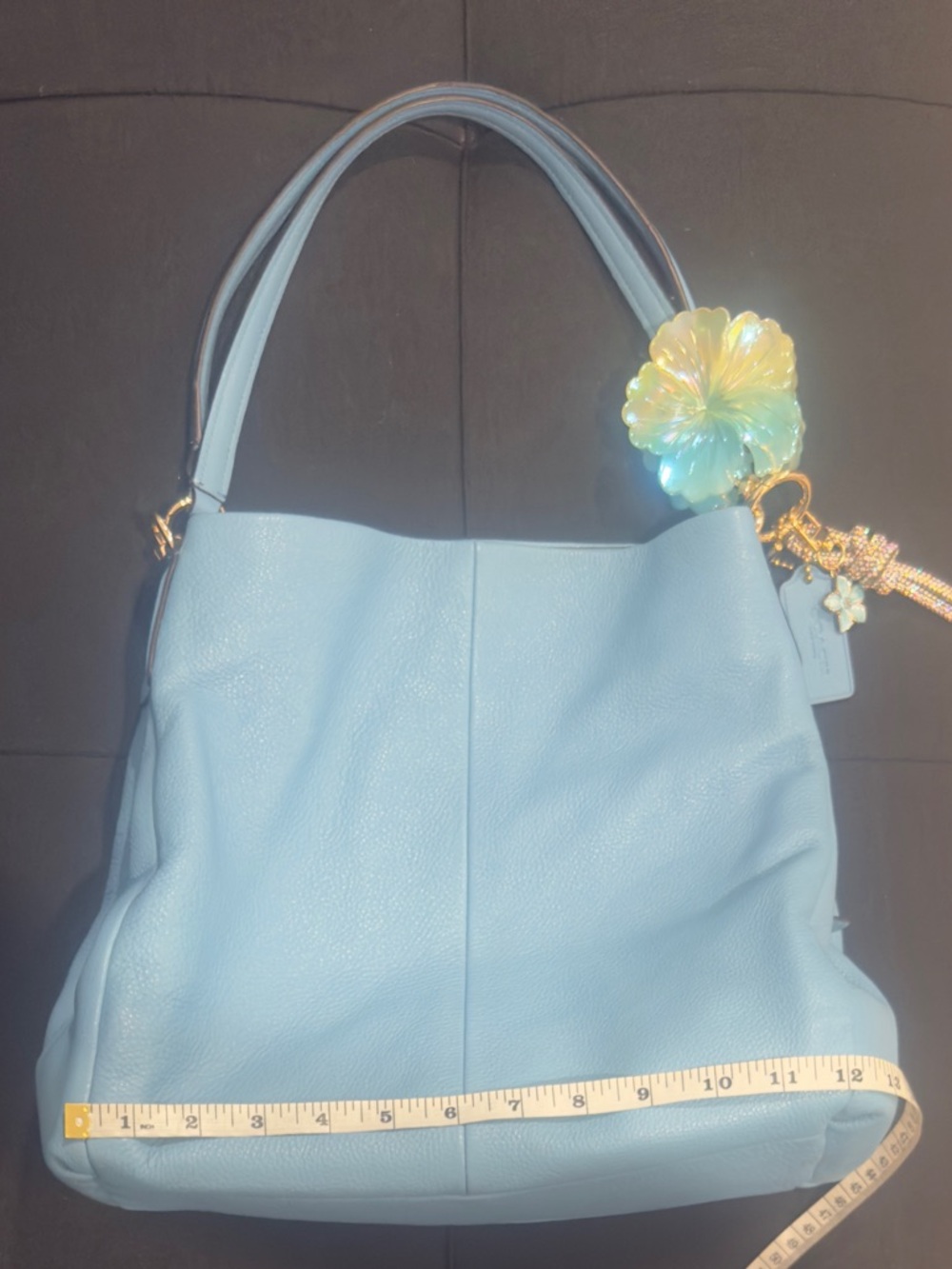 🩵🌼 Coach Madison Phoebe Cornflower Blue Pebbled Leather Shoulder Bag - EUC! - Picture 15 of 16